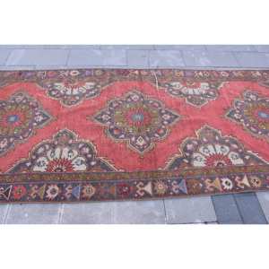 Alfombra clásica de lana roja y azul de 4,2x11 pies, hecha a mano, área grande turca, patrón abstracto, diseño de pasillo Rectangular, látex de 10mm - Product Image 4