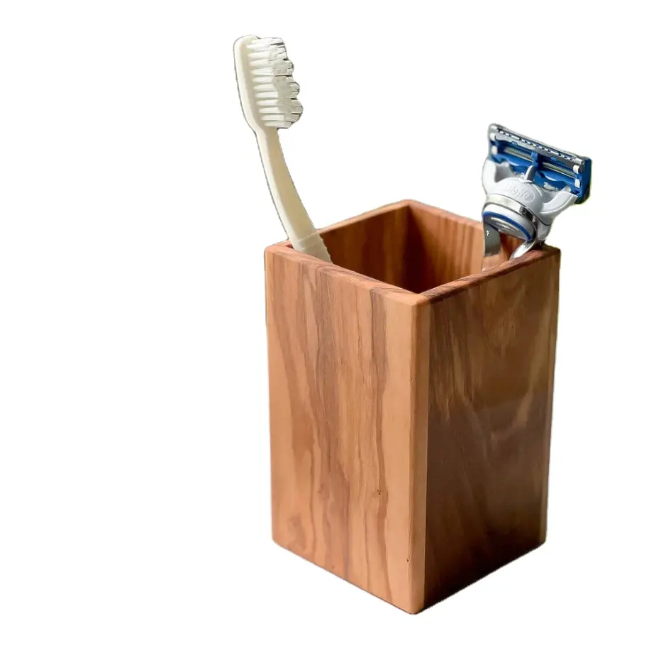 Wholesale hot selling low price ODM Acacia wooden Bathroom pot tooth brush holder Hotel Bathroom set accessories in Vietnam