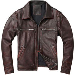 Chaqueta Bomber de moto de piel de cordero auténtica de invierno para hombre personalizada 2024 de lona fina con cuello levantado - Product Image 4