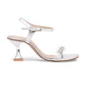 Sandales à talons fantaisie argentées à bout ouvert pour femmes Fermeture à lacets à la mode pour les mariages et les Parties-FN5567 - Product Image 3