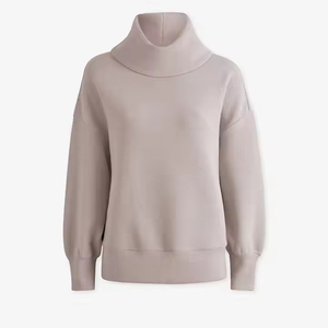 Usine en gros décolleté fente lâche décontracté demi col roulé Plus cachemire à capuche femmes chemise de Base - Product Image 4