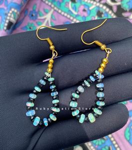 Pendientes Colgantes de Ópalo Etíope Natural y Espinela Negra, Pendientes de Piedras Preciosas Hechos a Mano, 3x4.5 mm, Joyería de Piedra Natal de Octubre, Regalo - Product Image 3