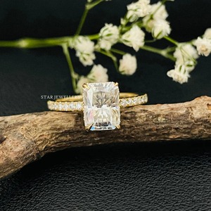 14K oro sólido 1,50 Ct radiante Moissanite diamante solitario anillo de compromiso, corte radiante Moissanite diamante solitario anillo - Product Image 2