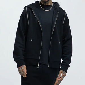 Sweat à capuche à double fermeture éclair, épaules tombantes, de haute qualité, surdimensionné, unisexe, avec strass, décontracté, pour l'extérieur, délavé à l'acide - Product Image 1