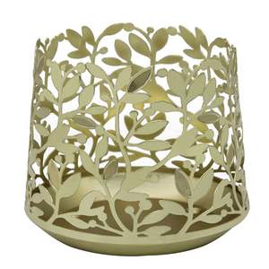 Porte-bougie décoratif de table en métal et verre avec motif floral, couleur or, décoration pour la maison et les mariages - Product Image 2