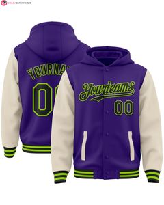 Bomber blanc royal de haute qualité Full-Snap Varsity deux tons manteau décontracté capuche coton remplissage pour automne hiver veste à capuche - Product Image 5