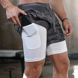Men Board Shorts Jogger Gym Shorts Oxford Fabric Elastic <b>Mid</b> Waist Double <b>Layer</b> Breathable Quick Dry Comfortable Solid Mesh - Product Image 3
