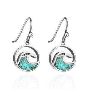 Nouveau conçu en acier inoxydable creux rond vague pendentif boucles d'oreilles rempli vert Turquoise puce boucles d'oreilles - Product Image 1