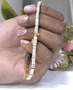 Classic Round-Baguette Cut Moissanite Tennis <b>Bracelet</b> Yellow Gold Plated Luxury Jewelry Gift for Her Engagement Party - Product Image 1