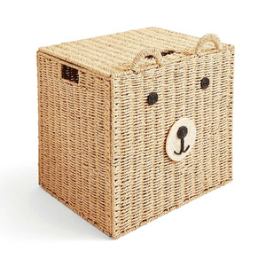 Panier de rangement en papier vintage pliable avec forme d'ours, panier en herbe de mer tissé pour enfants, pour jouets, vêtements, chambre d'enfant, crèche - Product Image 5
