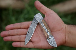 Handmade Industrial Grade Stainless Steel Folding Bowie <b>Knife</b> Pocket EDC Custom Handle 58HRC Clip Point OEM Logo 3-Year Warranty - Product Image 3