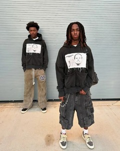 เสื้อสเวตเตอร์แฟชั่นฮิปฮอปขนาดใหญ่พิเศษมีกระเป๋าสอง HoodieY2k มีฮู้ดแฟชั่นกอธิคปักลายภาพการ์ตูน - Product Image 2