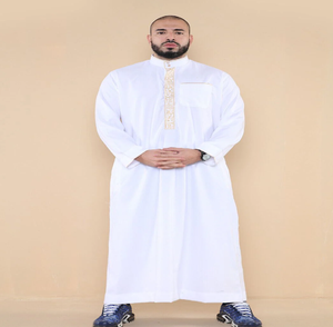 Classique gris islamique thawb jubba pour hommes robe à manches longues robe musulmane traditionnelle du Moyen-Orient disponible au prix de gros - Product Image 2