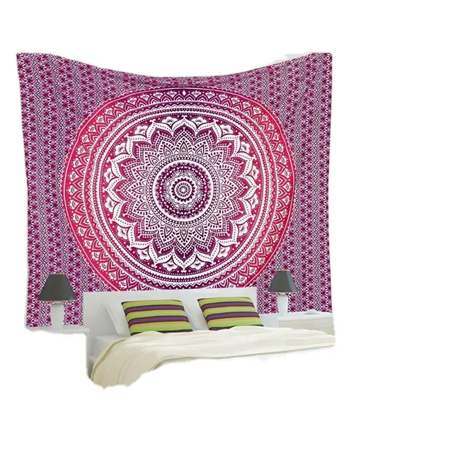 Cotton Pink Ombre Mandala Tapestry Room Decor Indian Cotton Wall Hanging Tapestry Indian Tapestries 84x92 inch High Quality OEM