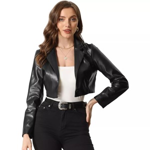 Vestes en cuir PU pour femmes, col à revers à un bouton - Product Image 1