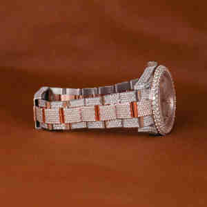 Reloj de lujo con números arábigos helado, reloj de Hip Hop con diamantes completos para hombre, reloj de pulsera de estilo rapero de acero inoxidable de oro rosa - Product Image 4