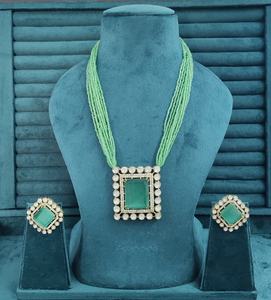 Ensemble de colliers longs en laiton Polki et Monalisa Hydro pour femmes, collier de luxe pour les fêtes, complète les tenues ethniques et occidentales - Product Image 1