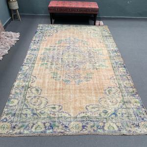 Alfombra de 5.9x9.7 pies, Alfombra Turca Vintage, Alfombra con Estampado Animal Azul Marrón - Product Image 1