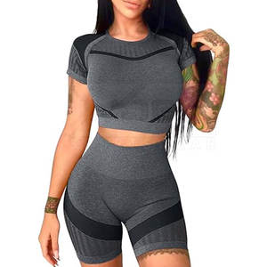 Conjunto de pantalones cortos de yoga para mujer de color sólido de talla grande, el mejor material hecho, MOQ bajo, conjunto de pantalones cortos de yoga para mujer - Product Image 1