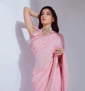 Chemisier Sari de créateur indien pour femmes, nouvelle séquence et broderie de boutons, chemisier de travail Georgette pour fête de mariage, Collection Sari vente en gros - Product Image 2