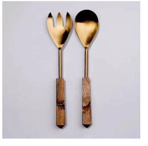 Juego de cubiertos de metal de dos nuevo diseño juego de cubiertos con mango de madera nuevo servidor de ensalada para ensalada nuevo juego de cubiertos - Product Image 3