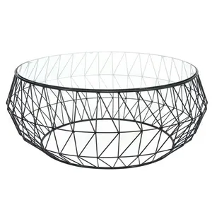 Meubles de table basse ronde en métal au design haut de gamme meilleure vente de table centrale en verre transparent en acier inoxydable pour la décoration intérieure - Product Image 4