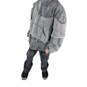 เสื้อมีฮู้ดแบบมีรอยขาดสำหรับผู้ชายเสื้อผ้าฟินช์เสื้อมีฮู้ดแบบมีขอบผ้าดิบสองชั้น - Product Image 5