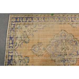 Vintage 6 X 9 ft Turkish Wool <b>Rug</b> in Beige Blue Handmade <b>Boho</b> Patchwork Design for Bedside Rectangle Hallway Shape Latex Backing - Product Image 3