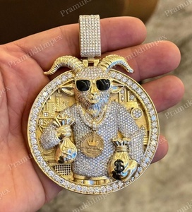 Pendentif pièce de monnaie en forme de tête de chèvre glacée en moissanite plaqué or unisexe, style hip-hop, pour dropshipping, collection Dollar Bag Party Wear - Product Image 2