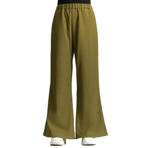 Women High Waist Wide Leg <b>Pants</b> Solid Color Elastic Waist Full Length Crepe Casual Autumn Loose Fit Breathable Woven Fabric - Product Image 6