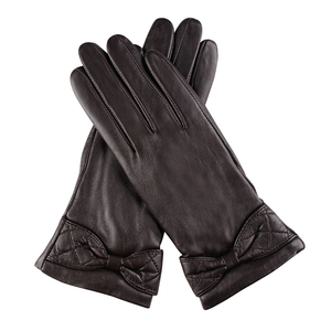 Gants en cuir pour femmes, fabriqués par un fabricant de gants en cuir, avec un nœud papillon tendance, doublés de fourrure, chauds pour l'hiver, noirs - Product Image 3