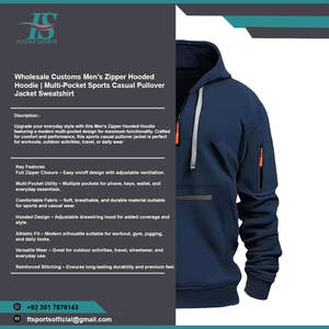 Sweat-shirt à capuche décontracté pour homme, personnalisé OEM ODM, multi-poches, fermeture éclair, veste de sport décontractée, veste décontractée, sweat-shirt en gros - Product Image 3