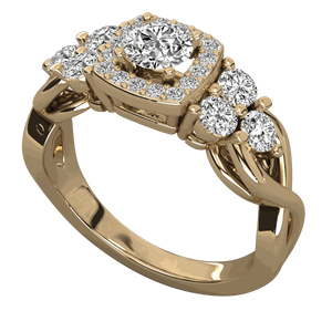 Anillo de Compromiso con Halo Cuadrado y Racimo de Diamantes de Corte Redondo - Product Image 4