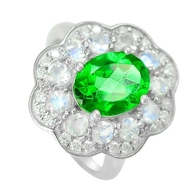 Natürlicher Regenbogen Mondstein Grüner Topas 3 MM 7x9 MM 925 Sterling Silber Ring Für Frauen Hochzeits schmuck Lieferant Aus Indien