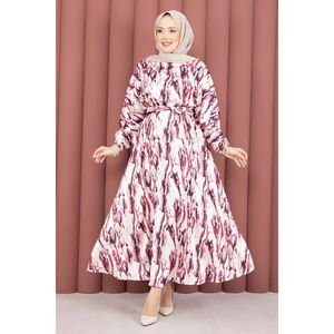 Vestido Neva con Cinturón en Talla Única, Color Fucsia, Transpirable, con Estampado Floral, Informal, para el Día o para Salir de Fiesta, Tejido Mixto, Diseño Elegante y Sostenible - Product Image 4