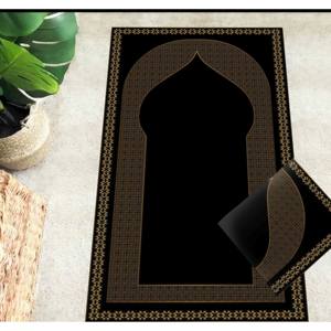 Tapis de prière avec accents dorés : Cadeau musulman élégant, tapis imprimé, tapis à poils doux - Product Image 5