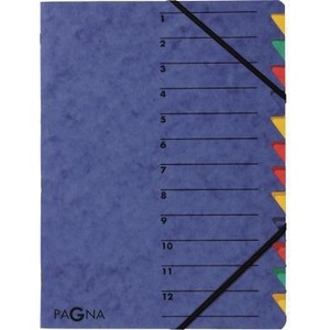 PAGNA Easy Din <b>A4</b> 225g/m Pressed Chipboard File <b>Folder</b> Blue Color with Multicolored 12 Compartments - Product Image 1
