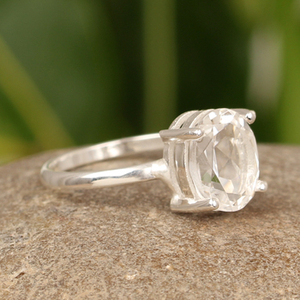 Meilleure vente bague fine pour femme en argent sterling 925 10x14mm ovale à facettes véritable quartz blanc clair pierre précieuse rhodium broche délicate - Product Image 4