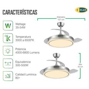 Ventilador de techo con acabado en níquel LED y aspas retráctiles - Product Image 3