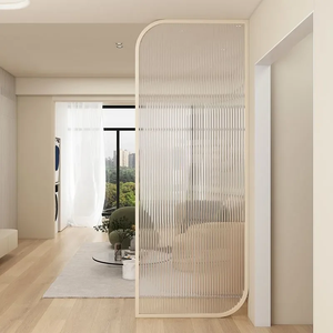 Cloison de séparation en verre trempé cannelé style crème pour salle de bain, entrée, couloir moderne, cloison murale en métal inoxydable sur mesure - Product Image 3
