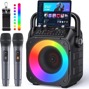 Máquina de Karaoke Todo en Uno Portátil de 10 Pulgadas con Altavoz y 2 Micrófonos Inalámbricos para Adultos y Niños con Luces - Product Image 1