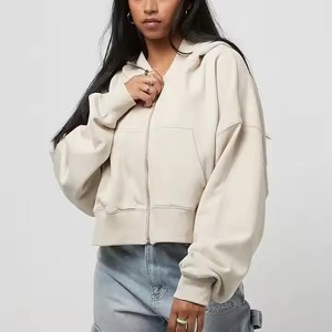 เสื้อฮู้ดผู้หญิงแบบสั้น แขนยาว ผ้าฝ้าย ซิป ครอป ท็อปส์ - Product Image 4