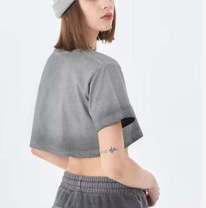 Tu propio logotipo Camiseta de lavado ácido personalizada Mujer Camisetas en blanco de algodón suave personalizadas de gran tamaño - Product Image 4