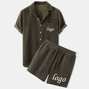 OEM personalizado ropa de verano sólido para hombre camisas de pana pantalones cortos conjunto para hombre personalizado de dos piezas camisa de los hombres y conjuntos cortos - Product Image 3