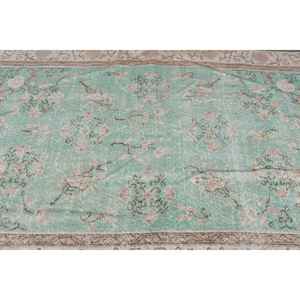 Alfombra Turca Grande de 5x8.2 pies (151x251 cm), Alfombra de Lana Verde Vintage con Diseño Floral - Product Image 4
