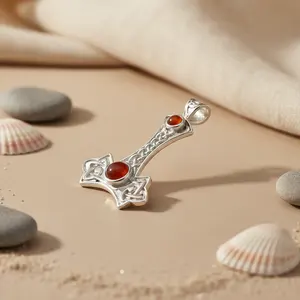 Pendentif religieux celtique en argent 925 pour femmes avec pierre de cornaline, bijoux faits à la main, plaqué rhodium - Product Image 3