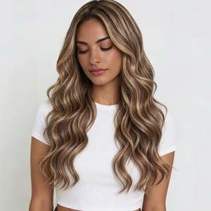 Extensions de cheveux Remy pré-collées à la micro-keratine, 28 pouces, mélange brun cannelle et blond sable - Product Image 4