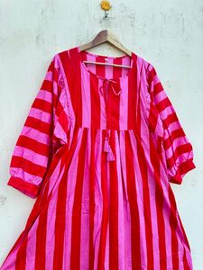 Mini vestido Midi de verano para mujeres y niñas, estampado de bloques, algodón, cuello profundo, cadena, cierre, suelto, bohemio, Hippie, vestido de novia bohemio - Product Image 3