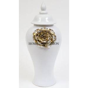 Alta calidad estándar Metal hecho chapado en oro Rosa Flores diseñador aspecto atractivo Color blanco esmalte acabado jengibre tarro suministro - Product Image 5