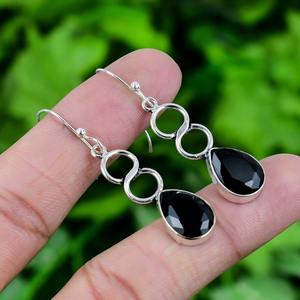 925 Stamped Silver High Quality <b>Earrings</b> 925 Sterling Silver Handmade Gemstone Black <b>Onyx</b> Spinner Wedding Gift <b>Earrings</b> - Product Image 2